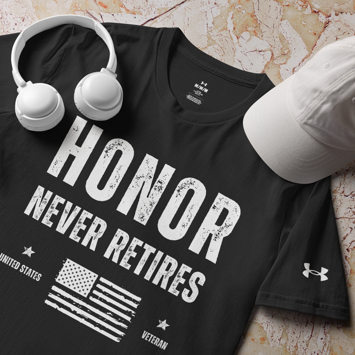 Veteran honor never retired american flag Under Armour athletic workout t-shirt black