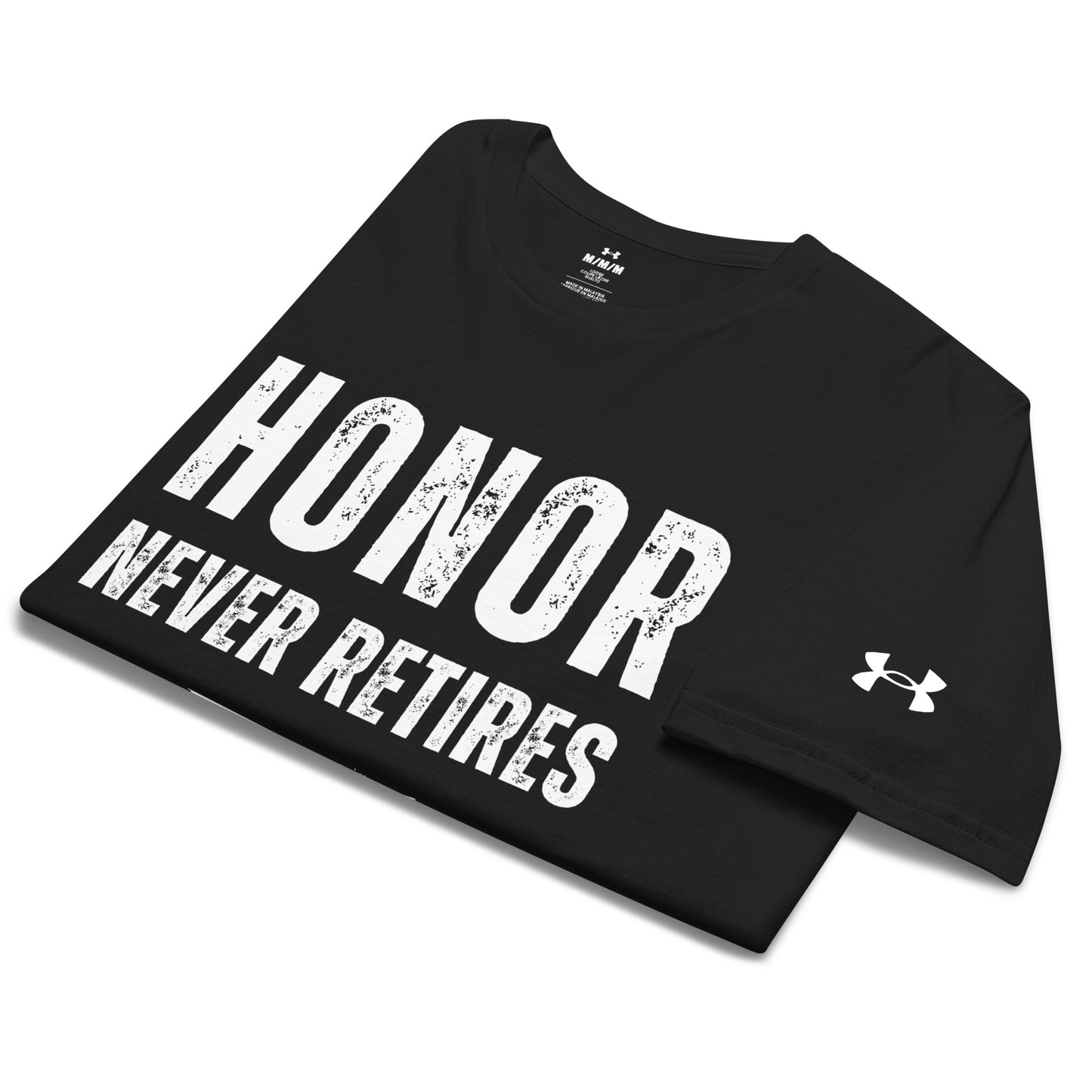 Veteran honor never retired american flag Under Armour athletic workout t-shirt black folded