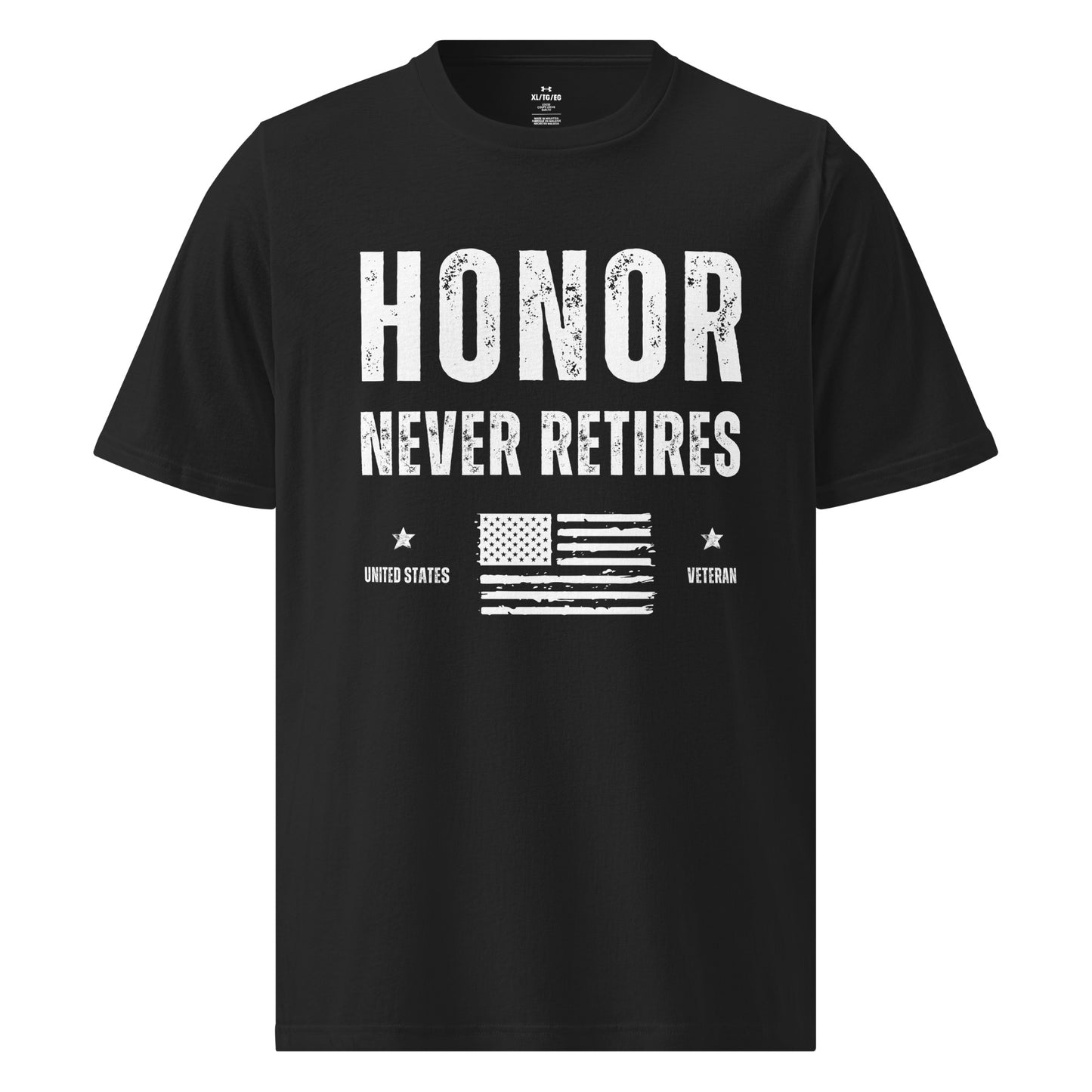Veteran honor never retired american flag Under Armour athletic workout t-shirt black front