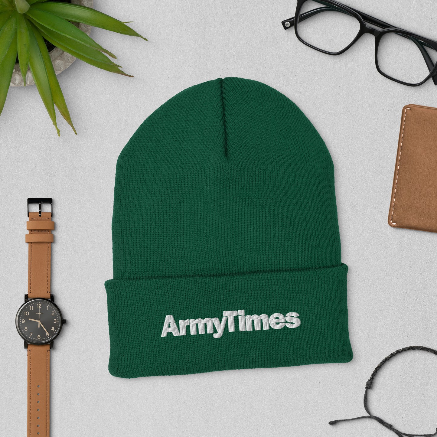 army times cuffed beenie hat winter green mock
