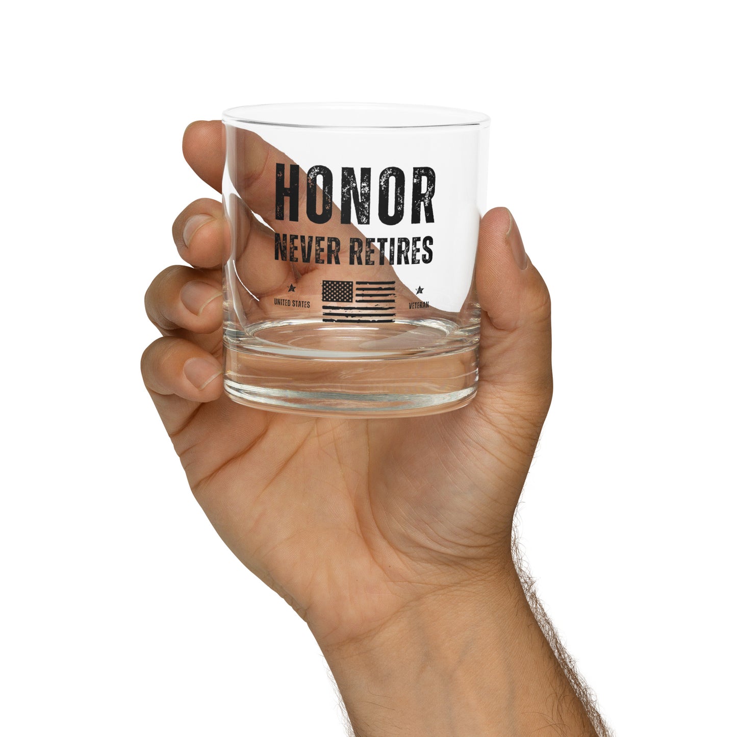 honor never retires veteran rock glass gift in hand