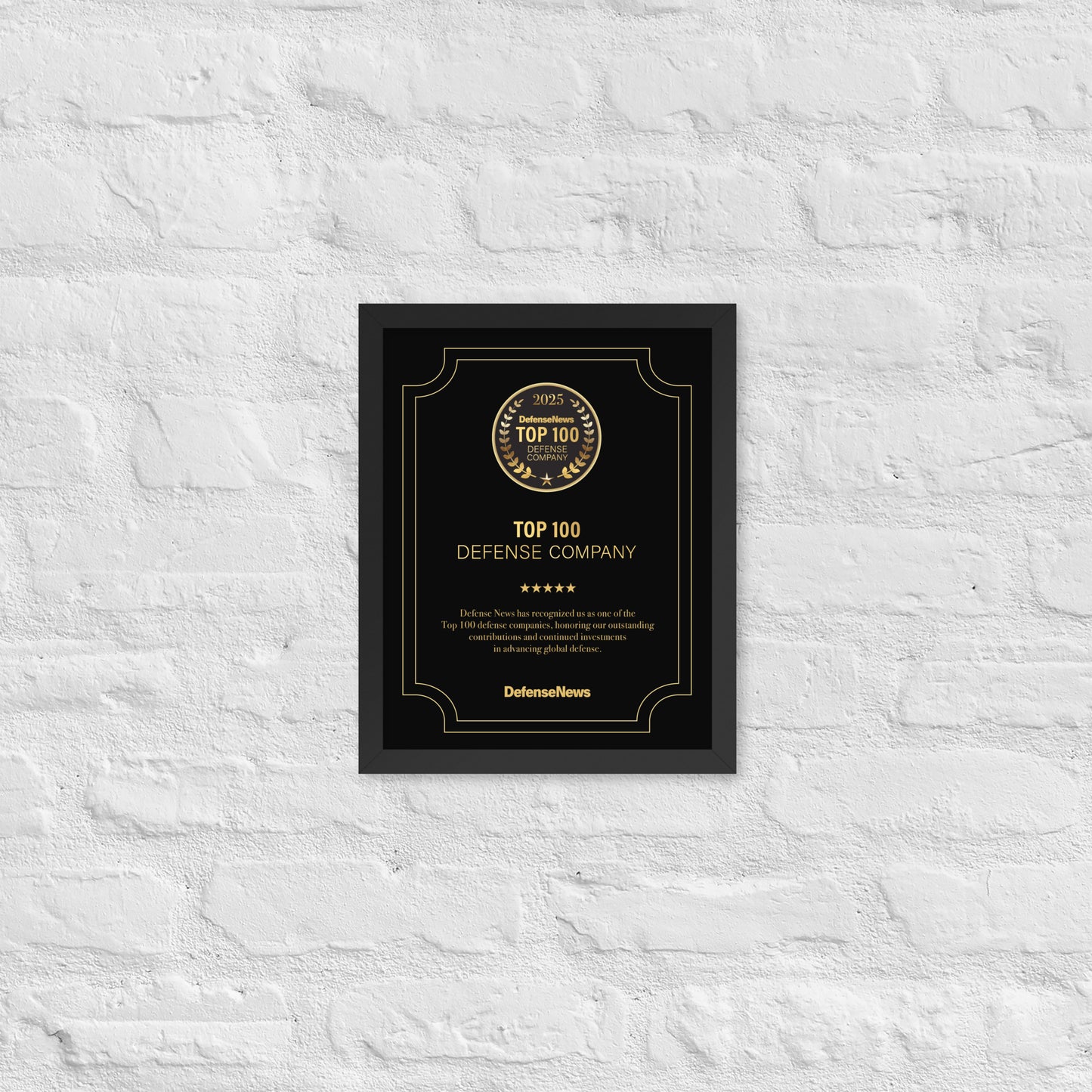Defense News Top 100: 2025 Framed Award (International Shipping)