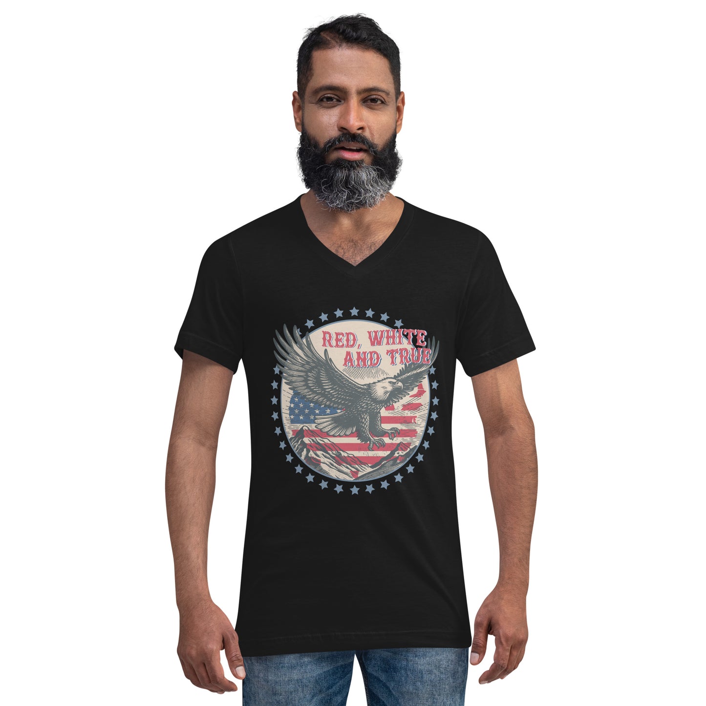 Red, White and True Unisex Short Sleeve V-Neck T-Shirt
