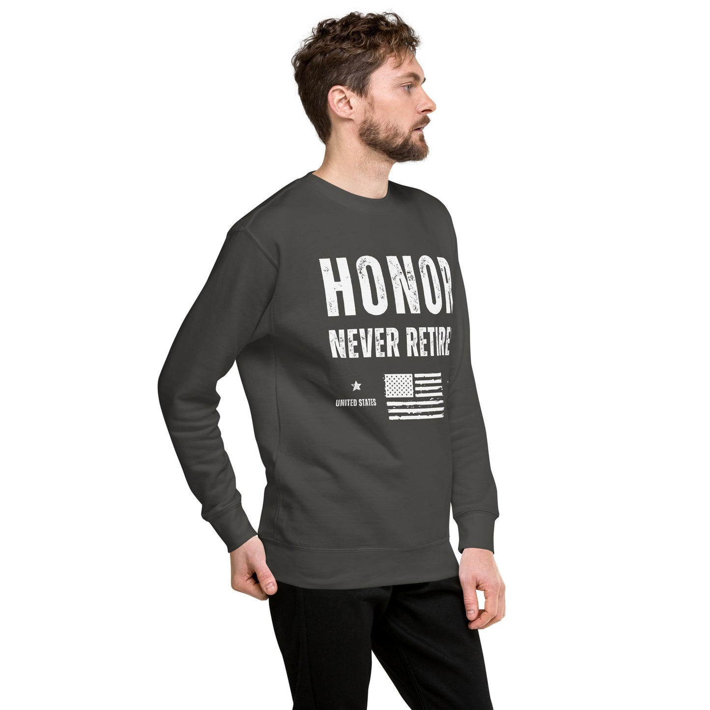 veteran honor never retired american flag pullover sweatshirt grey model