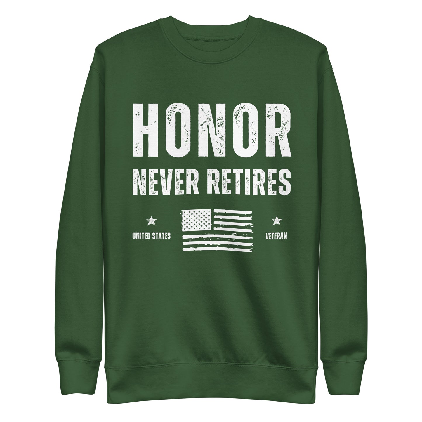 veteran honor never retired american flag pullover sweatshirt heather bright green model