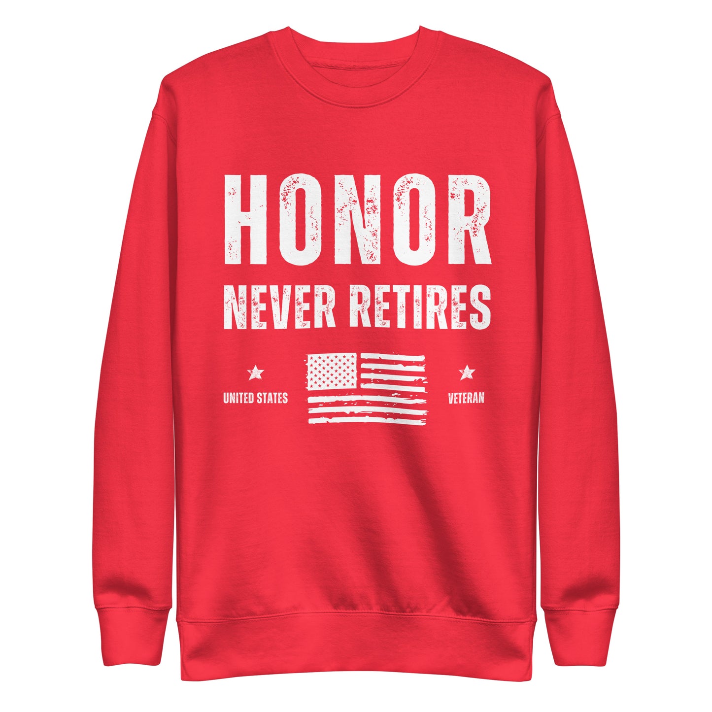 veteran honor never retired american flag pullover sweatshirt heather bright red