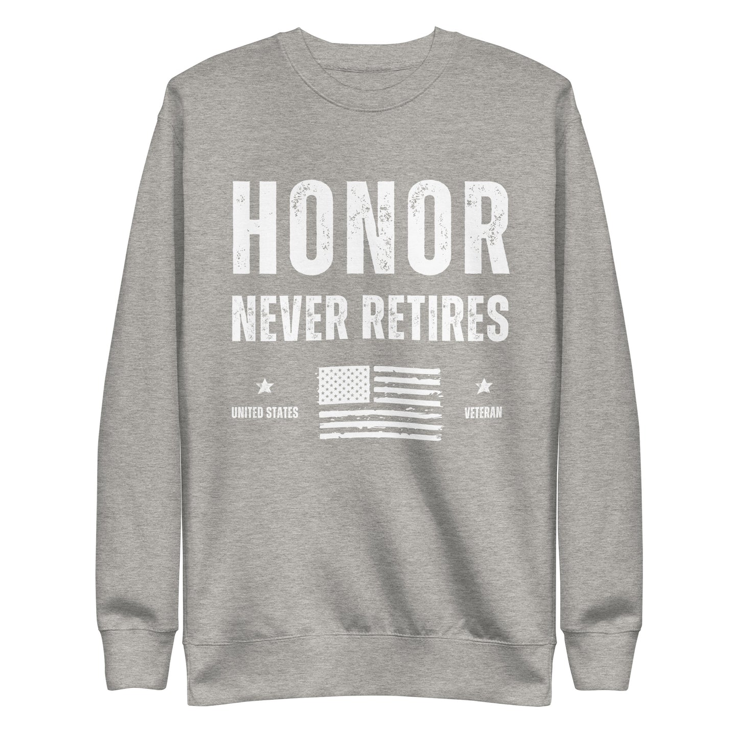 veteran honor never retired american flag pullover sweatshirt heather light grey