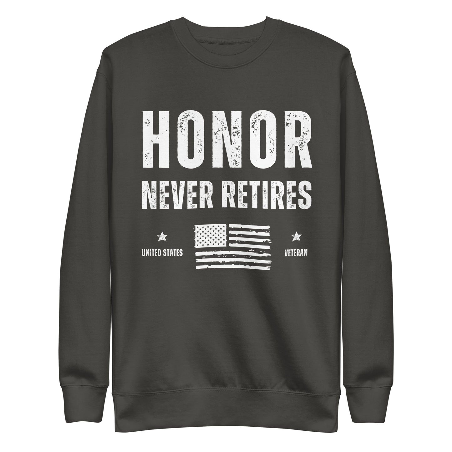 veteran honor never retired american flag pullover sweatshirt heather solid grey model