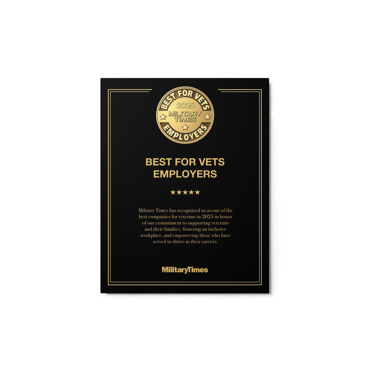 2025 Best for Vets: Employers Plaque