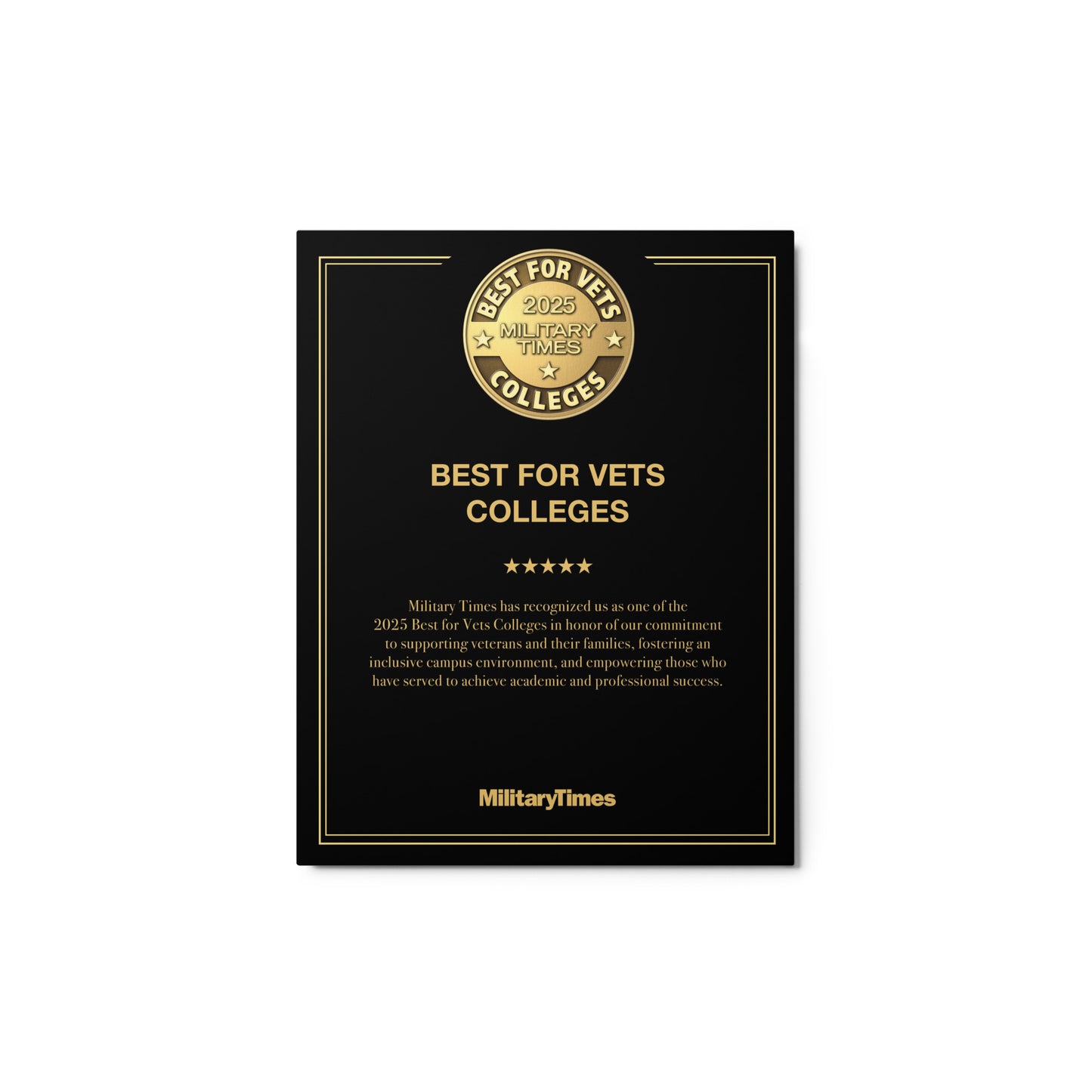 2025 Best for Vets: Colleges Plaque