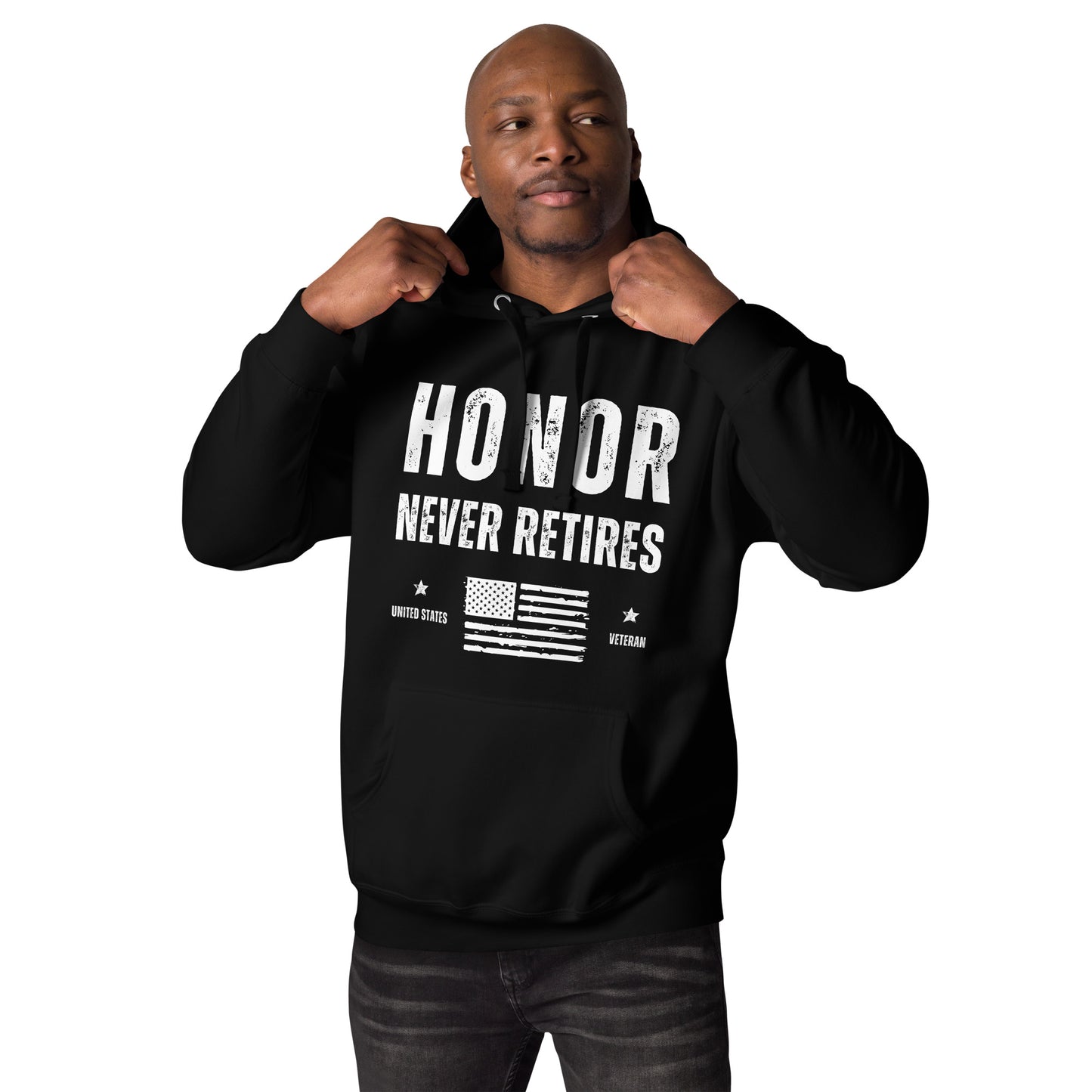 veteran honor never retires gift hoodie black front model