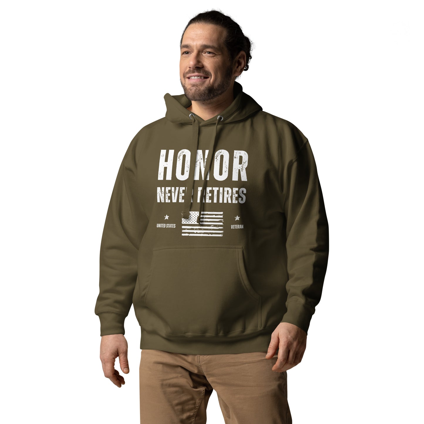 veteran honor never retires gift hoodie green front model
