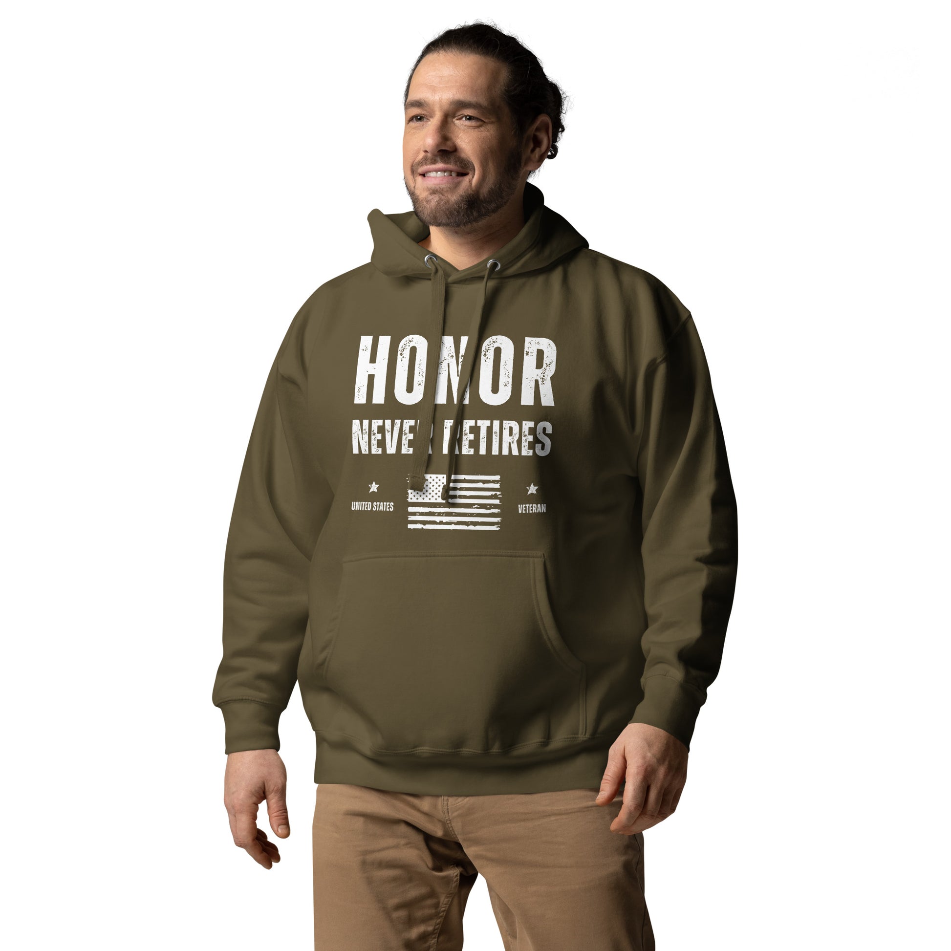 veteran honor never retires gift hoodie green front model